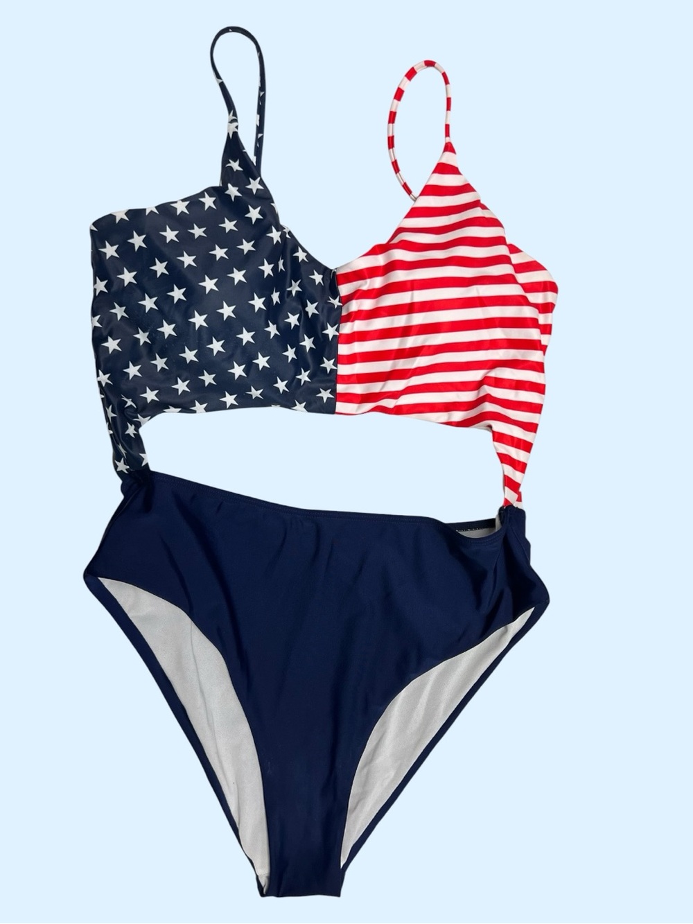 Women’s One-Piece Swimsuit - Navy, Red & White Flag Stars & Stripes Print